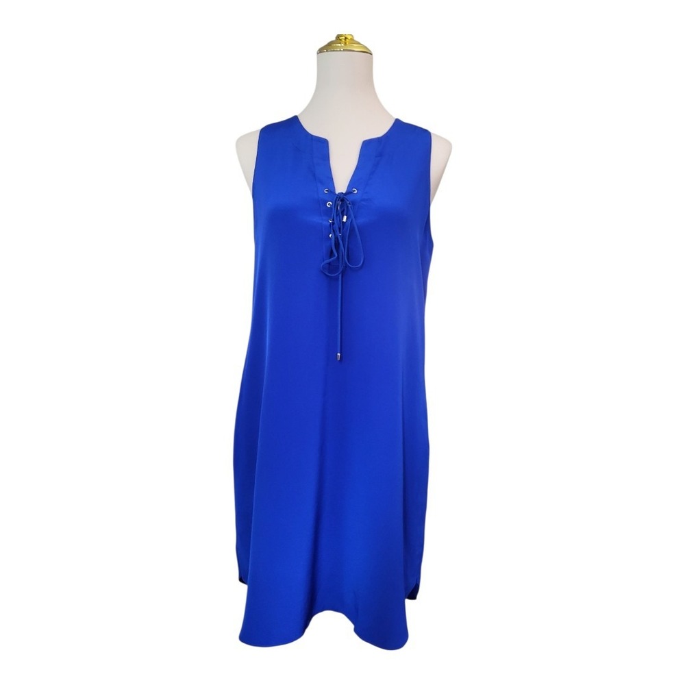 AMANDA UPRICHARD womens size S royal blue silk lace up shift mini dress